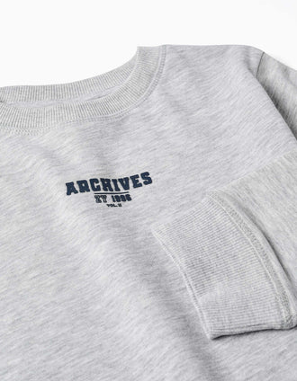 Sweat avec imprimé en relief ZY pour garçon, gris clair