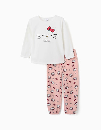 Polar fleece pyjamas with Hello Kitty embroidery for girls, white/pink