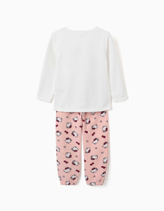 Polar fleece pyjamas with Hello Kitty embroidery for girls, white/pink