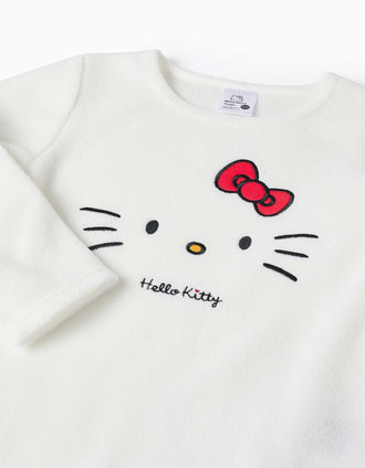 Polar fleece pyjamas with Hello Kitty embroidery for girls, white/pink