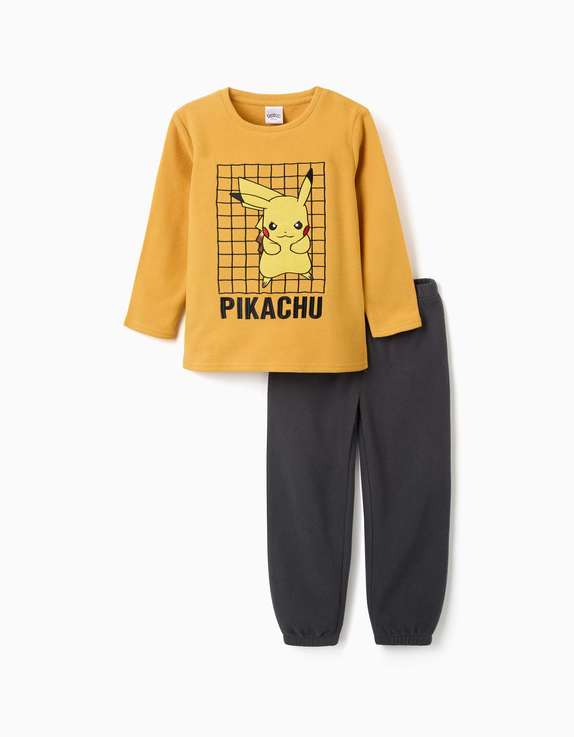 Pijama polar com bordado do Pikachu para menino, amarelo/cinza