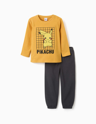 Pijama polar com bordado do Pikachu para menino, amarelo/cinza