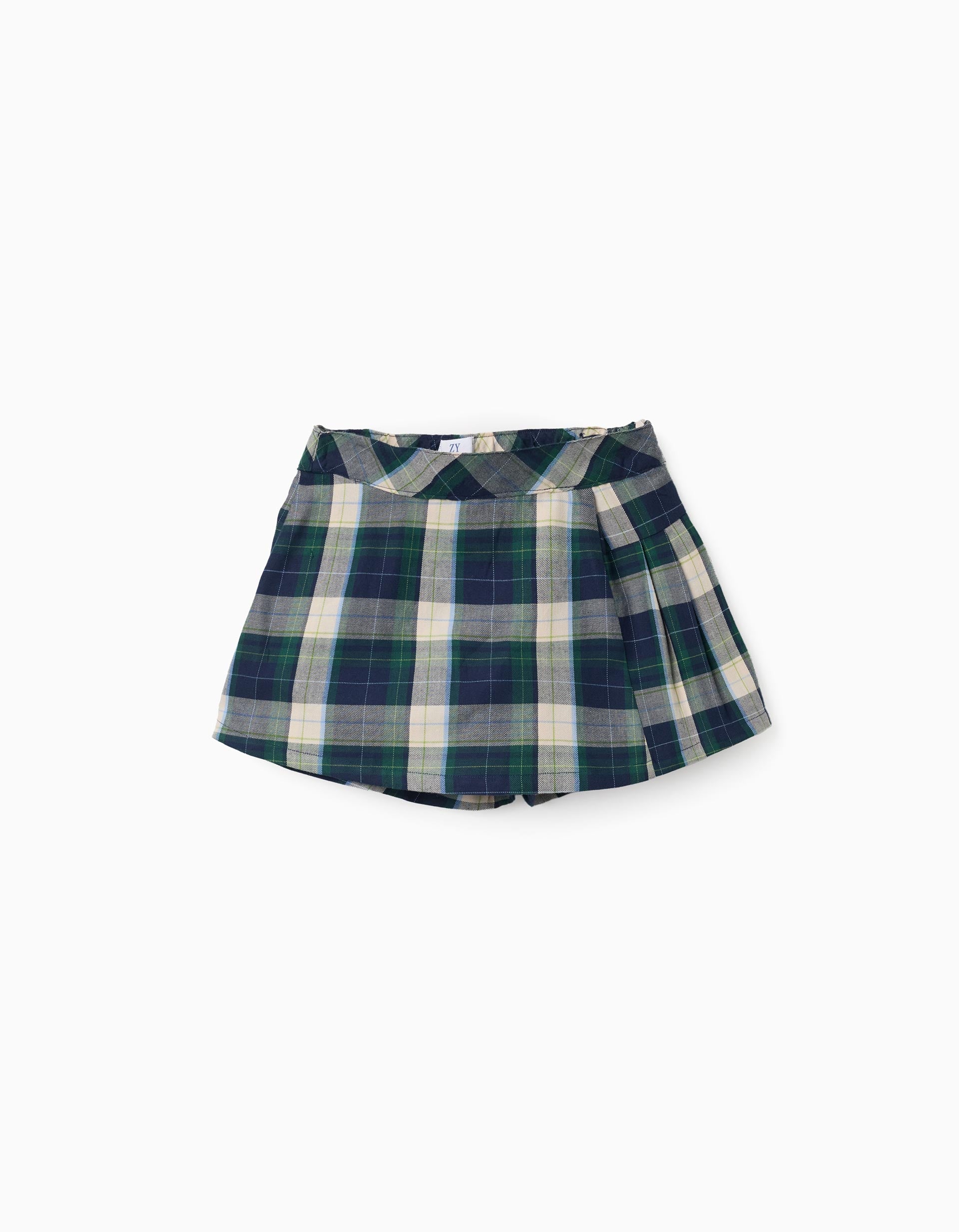 Cotton skort with check pattern B&S for girls, blue/green/beige