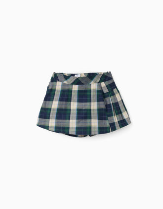 Cotton skort with check pattern B&S for girls, blue/green/beige