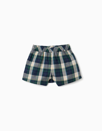 Cotton skort with check pattern B&S for girls, blue/green/beige