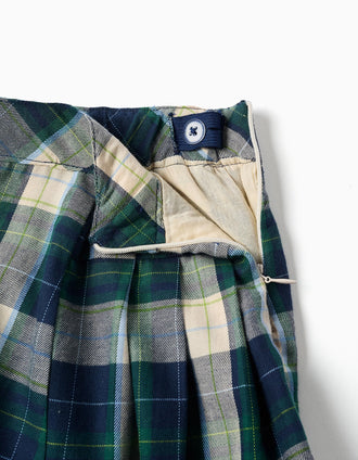 Cotton skort with check pattern B&S for girls, blue/green/beige