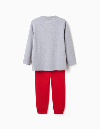 Pijama de manga comprida de algodão Super Mario para menino, cinza/vermelho
