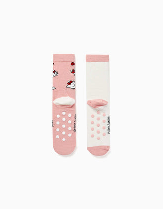 Pack of 2 non-slip socks with Hello Kitty prints for girls, pink/white