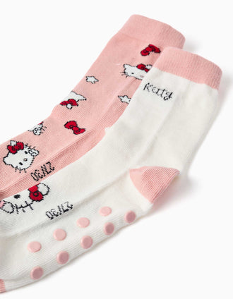Pack of 2 non-slip socks with Hello Kitty prints for girls, pink/white