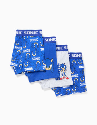 Pack de 4 boxers com estampados Sonic para menino, azul/cinza-claro
