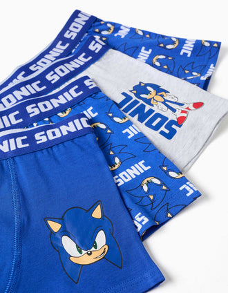 Pack de 4 boxers com estampados Sonic para menino, azul/cinza-claro
