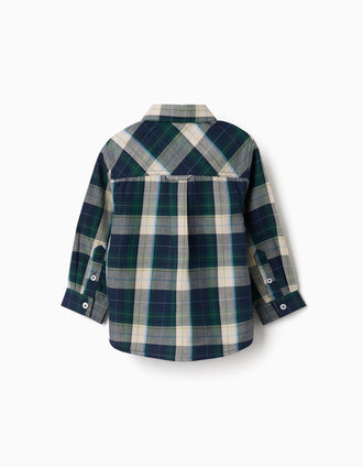 Long sleeve checked cotton shirt B&S for baby boys, blue/green/beige