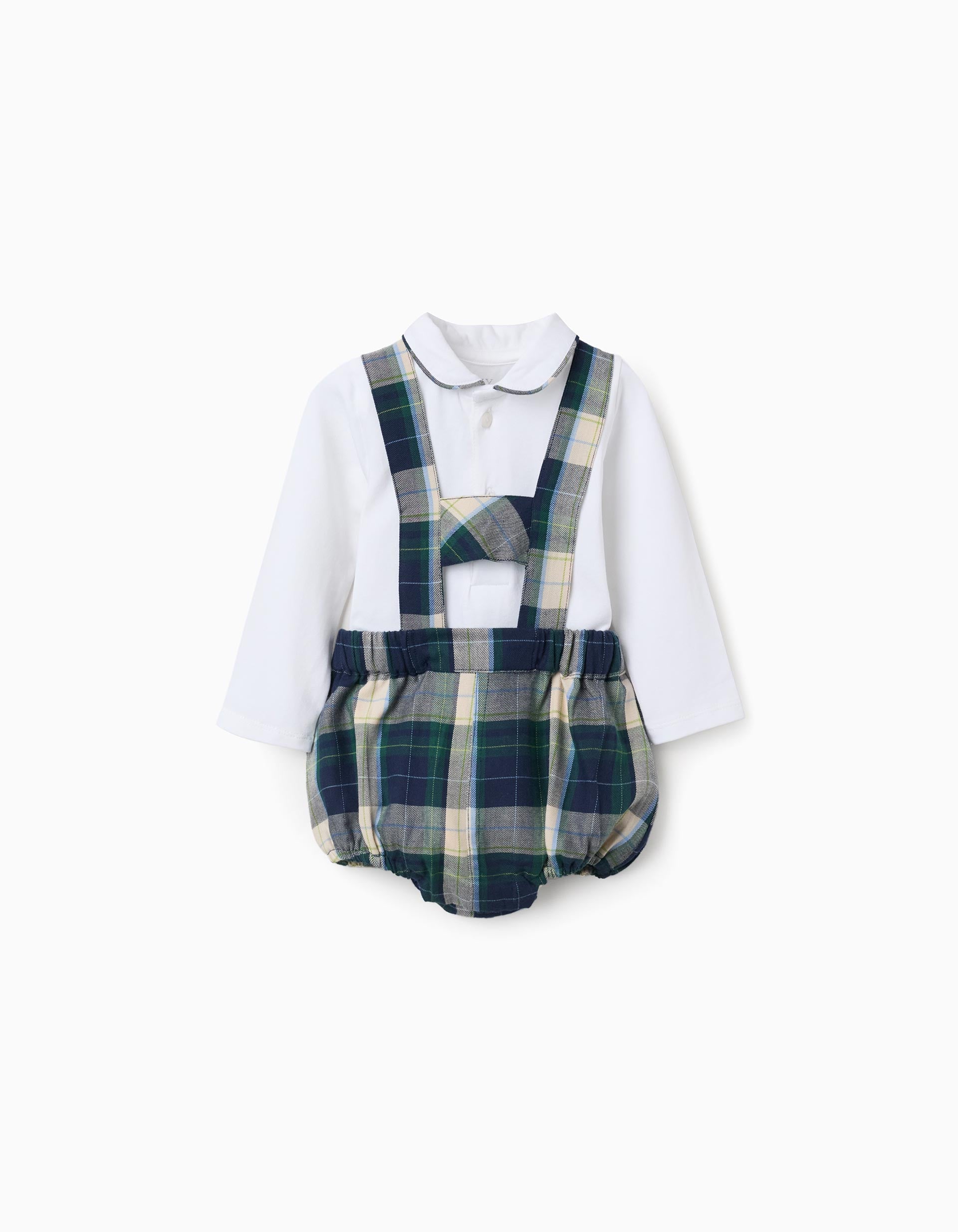 Ensemble body + short à carreaux B&S nouveau-né, blanc/bleu/vert/beige
