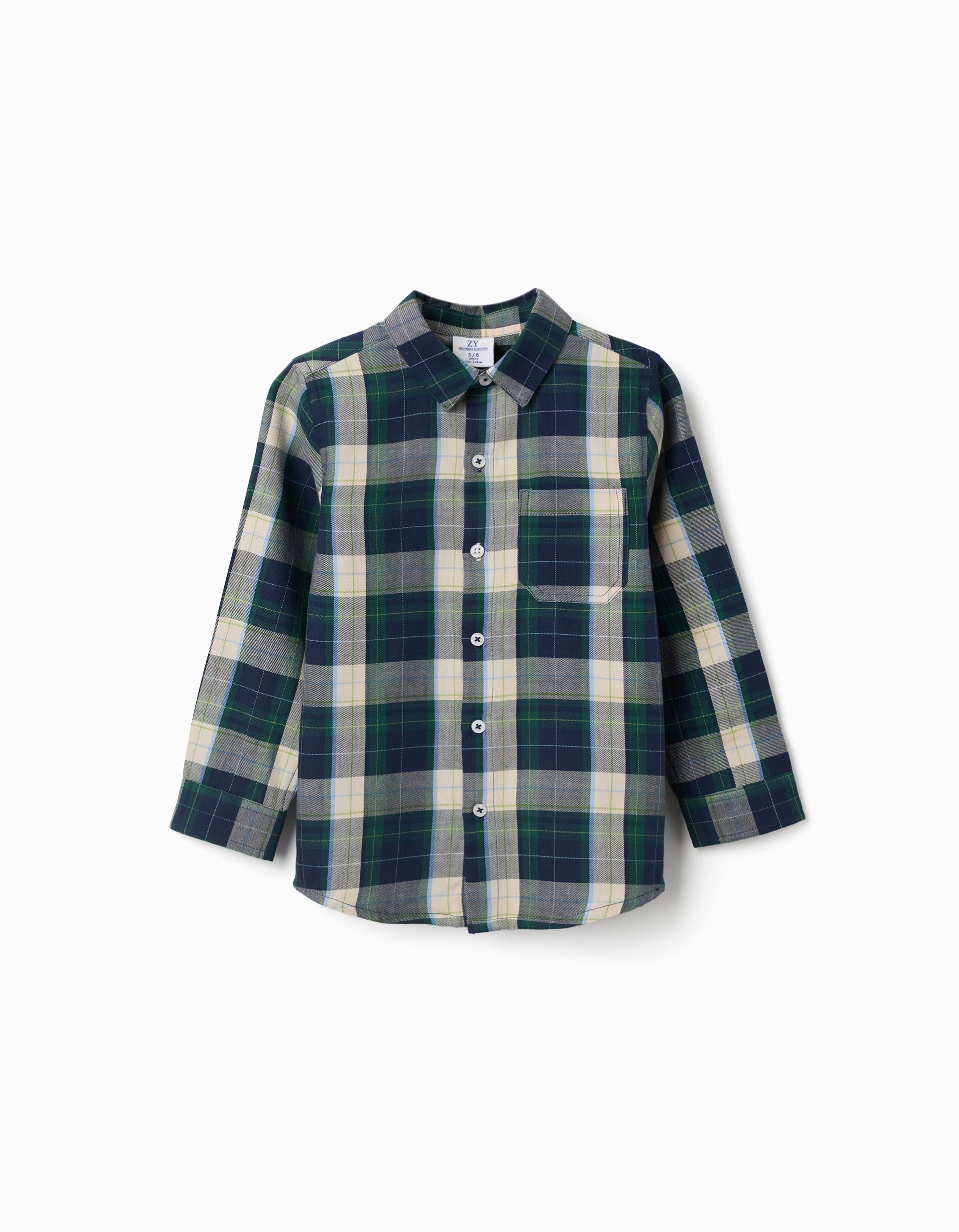 Chemise à manches longues en coton à carreaux B&S pour garçon, multicolore