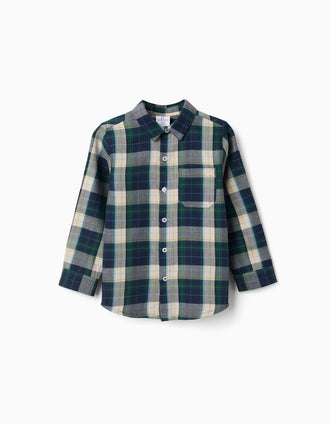 Chemise à manches longues en coton à carreaux B&S pour garçon, multicolore