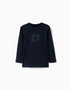 Long sleeve cotton T-shirt with ZY print for boys, navy blue