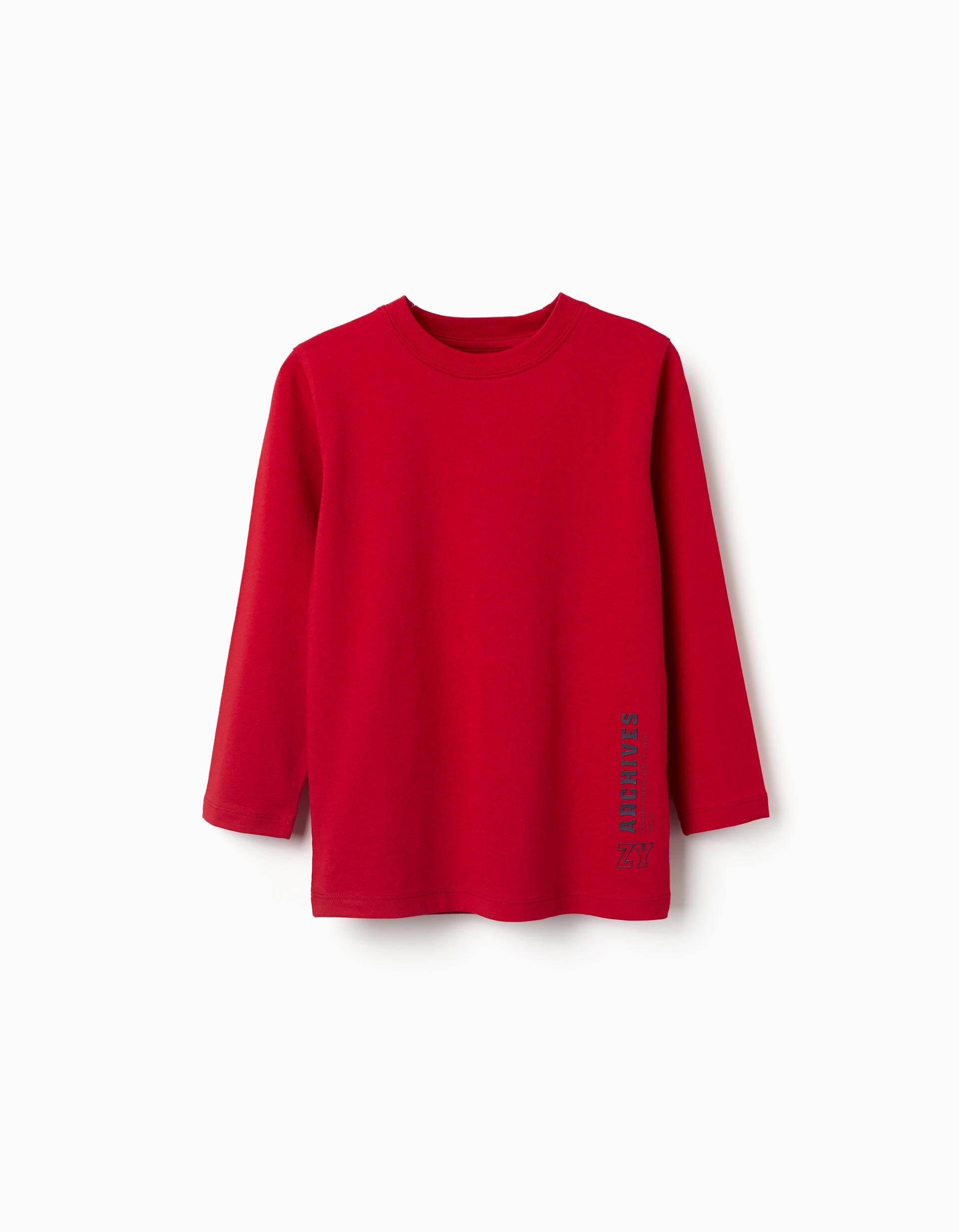 T-shirt en coton à manches longues et imprimé ZY pour garçon, rouge
