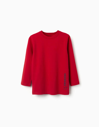 T-shirt en coton à manches longues et imprimé ZY pour garçon, rouge