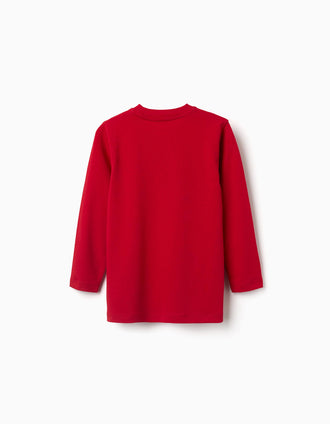 T-shirt en coton à manches longues et imprimé ZY pour garçon, rouge