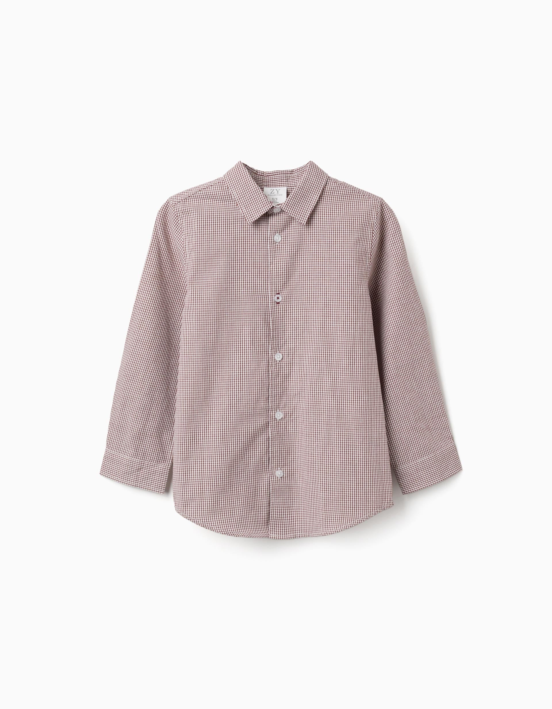 Long sleeve shirt with gingham pattern for boys, white/brown