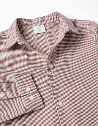 Long sleeve shirt with gingham pattern for boys, white/brown