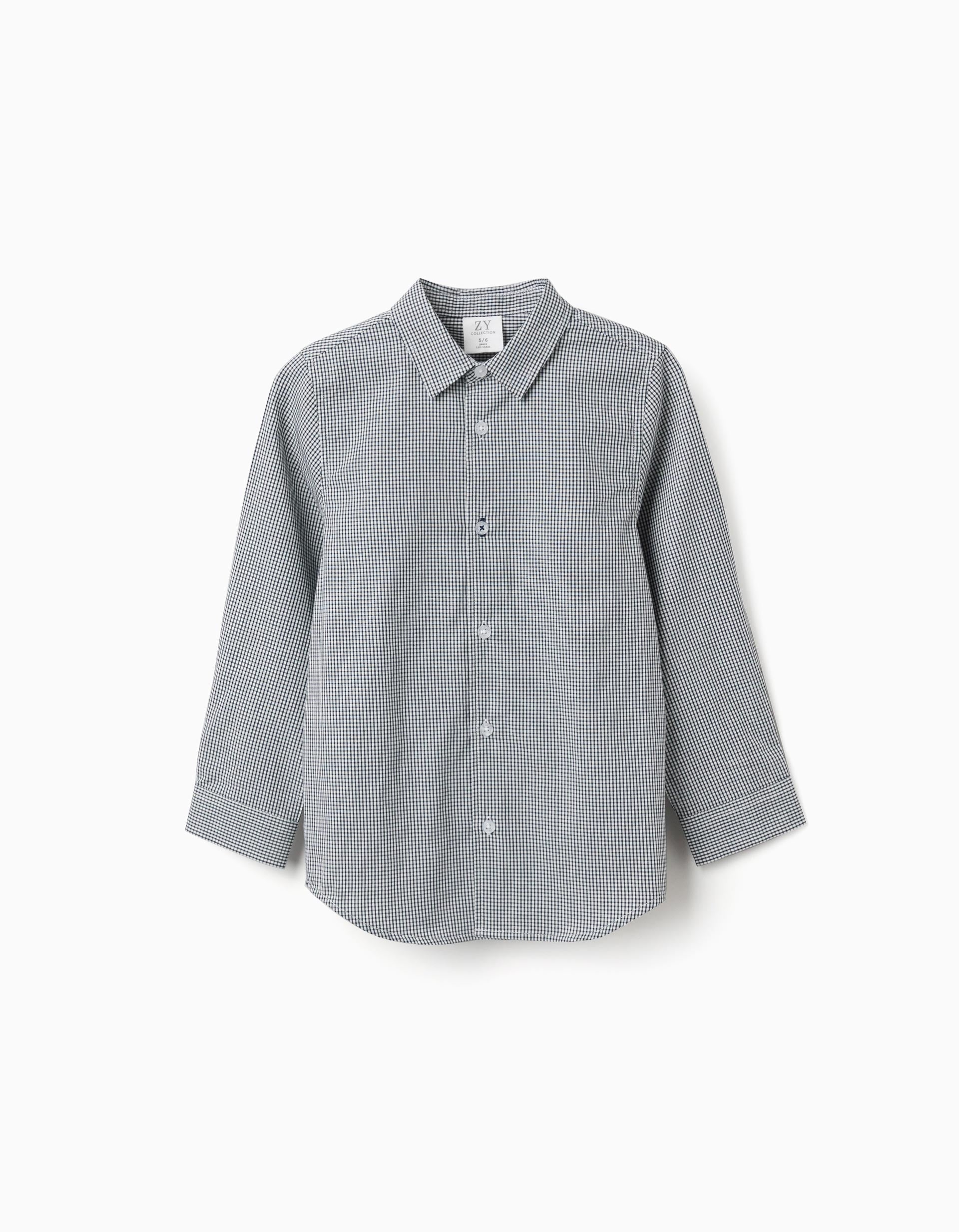 Long sleeve shirt with gingham pattern for boys, white/navy blue