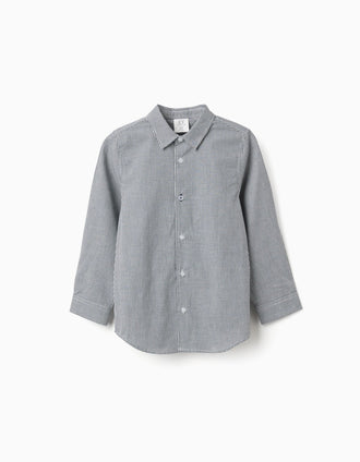 Long sleeve shirt with gingham pattern for boys, white/navy blue