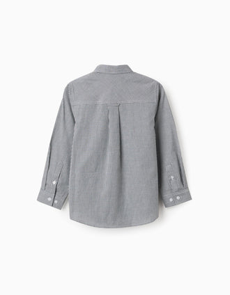 Long sleeve shirt with gingham pattern for boys, white/navy blue