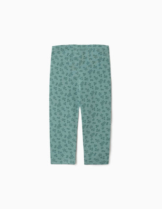 Lot de 2 leggings unis et imprimés pour bébé fille, bleu marine/vert