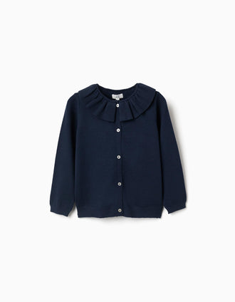 Gilet en maille avec col à volants pour fille, bleu marine