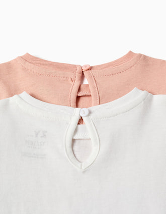 2 long sleeve T-shirts with art prints for baby girls, pink/white