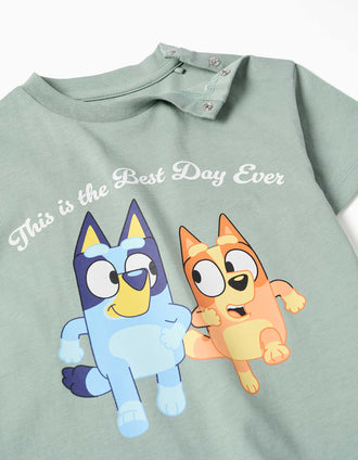 T-shirt en coton avec imprimé Bluey et Bingo pour bébé et enfant, vert