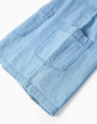 Combishort en jean avec bretelles à motif floral pour fille, bleu clair