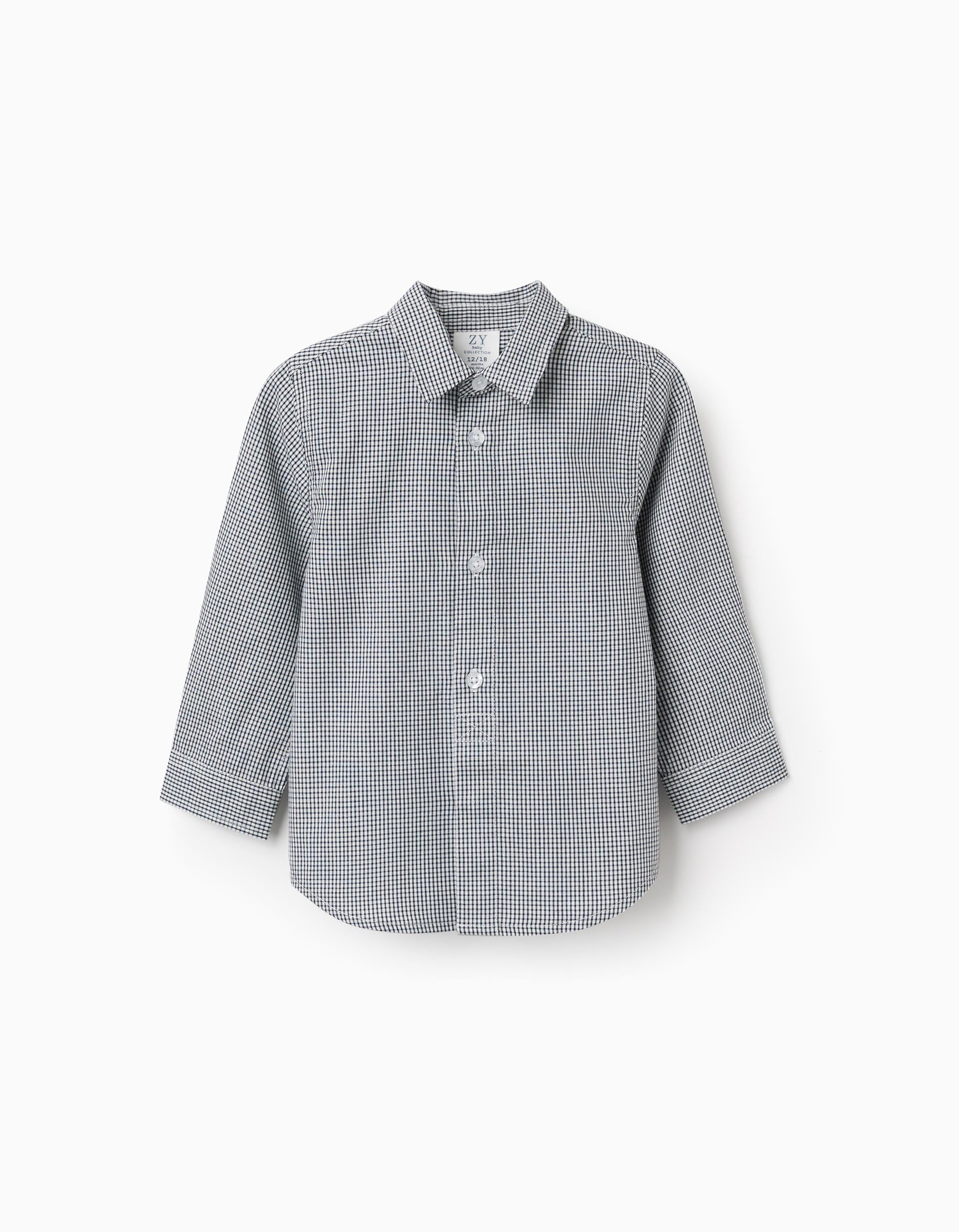 Chemise à manches longues à motif Vichy pour bébé garçon, blanc/bleu