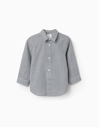 Chemise à manches longues à motif Vichy pour bébé garçon, blanc/bleu
