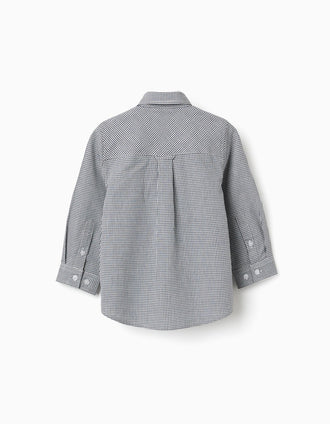 Chemise à manches longues à motif Vichy pour bébé garçon, blanc/bleu