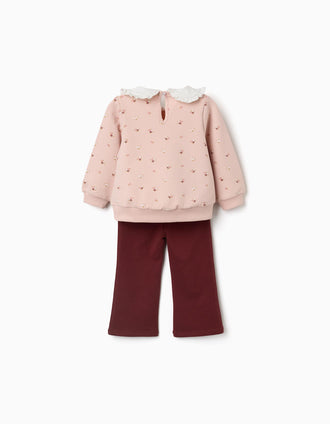 Sweat e calças de algodão para bebé menina, rosa-claro/castanho