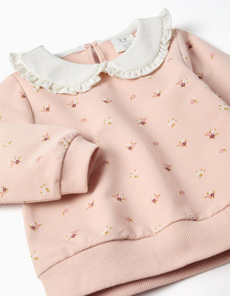 Sweat e calças de algodão para bebé menina, rosa-claro/castanho