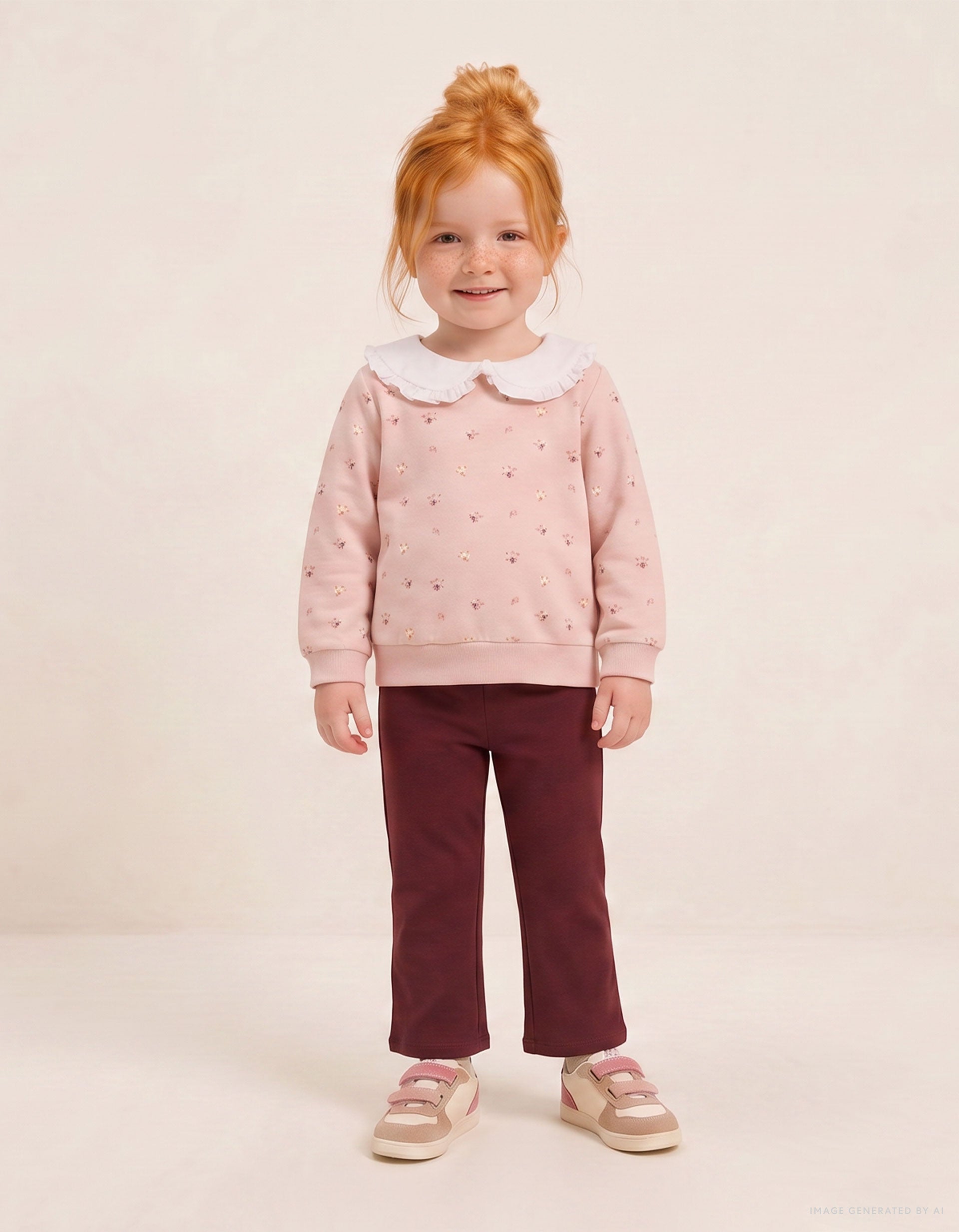 Sweat e calças de algodão para bebé menina, rosa-claro/castanho