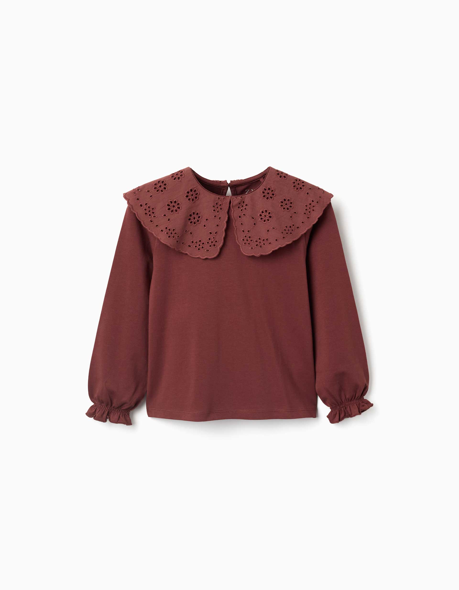 Camiseta de manga larga con maxi cuello para niña, marrón