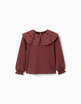 Camiseta de manga larga con maxi cuello para niña, marrón