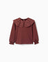 T-shirt à manches longues et col en broderie anglaise pour fille, marron