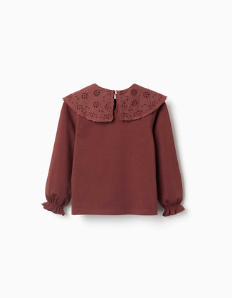 Camiseta de manga larga con maxi cuello para niña, marrón
