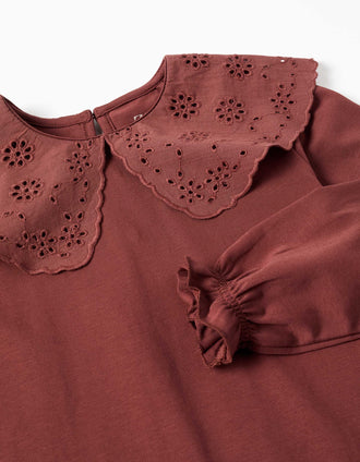 Camiseta de manga larga con maxi cuello para niña, marrón