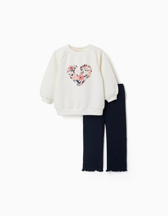 Conjunto de sweat e calças de algodão para bebé menina, branco/azul