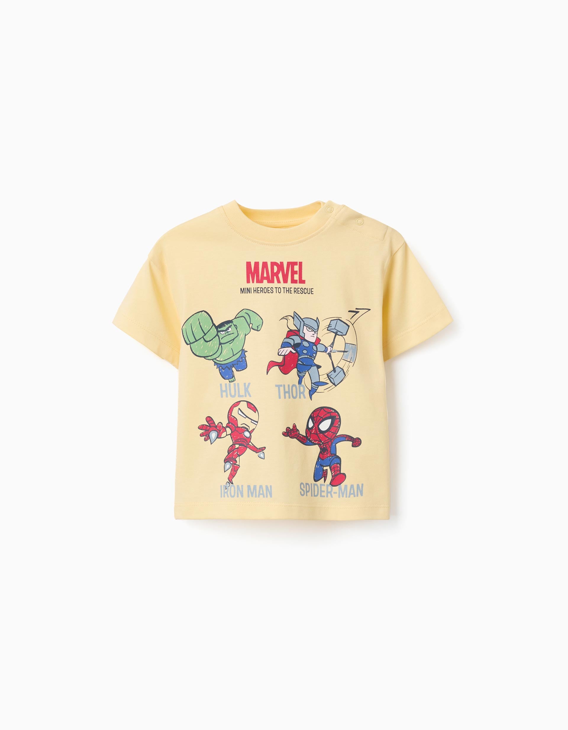 T-shirt en coton à imprimé Marvel Heroes pour bébé et garçon, jaune