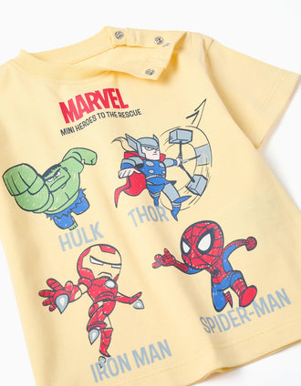 T-shirt en coton à imprimé Marvel Heroes pour bébé et garçon, jaune