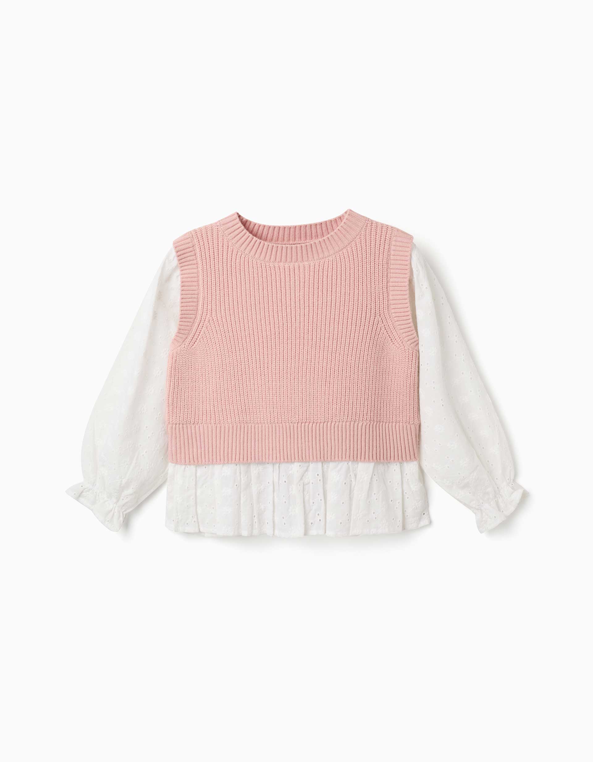 Camisola combinada para menina, branco/rosa-claro