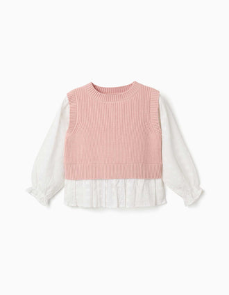 Camisola combinada para menina, branco/rosa-claro
