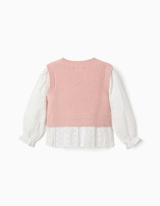 Camisola combinada para menina, branco/rosa-claro